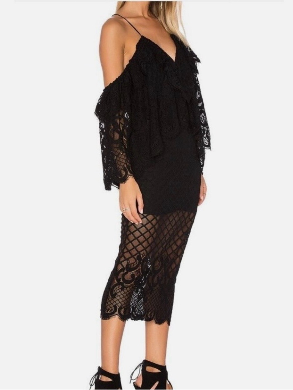 Alice McCall Bless This Dress Midi Lace Off-Shoulder Dress